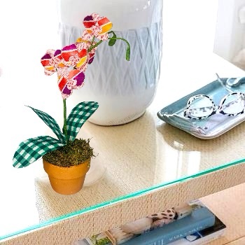 Handcrafted Multicolor Orchid in Pot - Image 2
