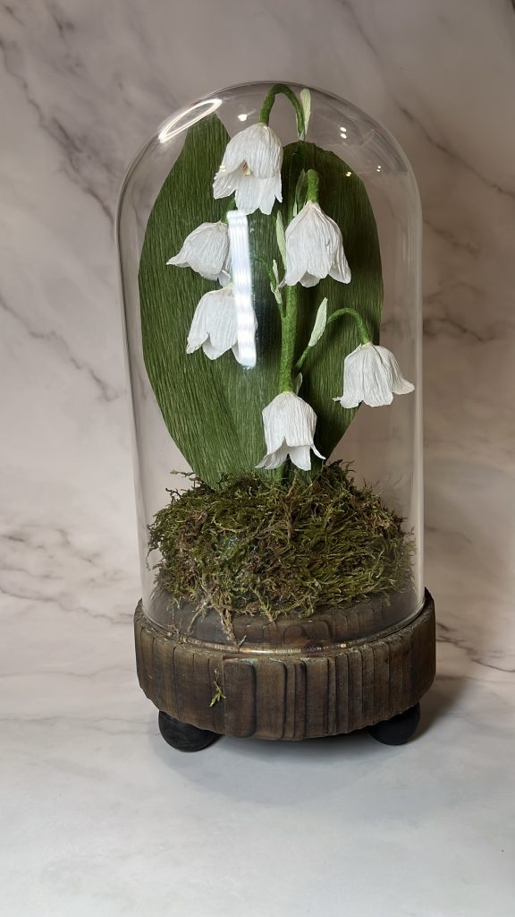 Handcrafted Lily of the Valley in Glass Cloche