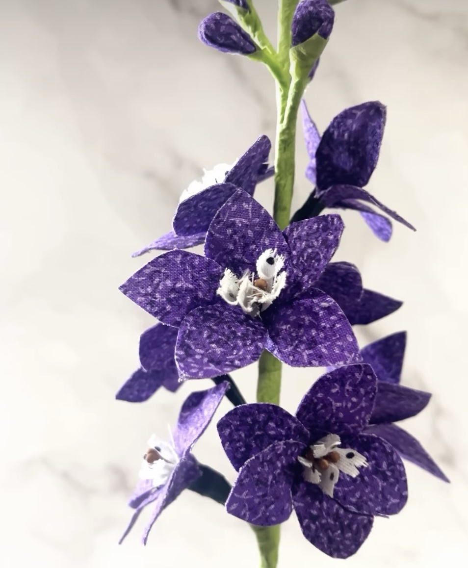 Purple Fabric Larkspur/Delphinium Stem Flower - Image 2
