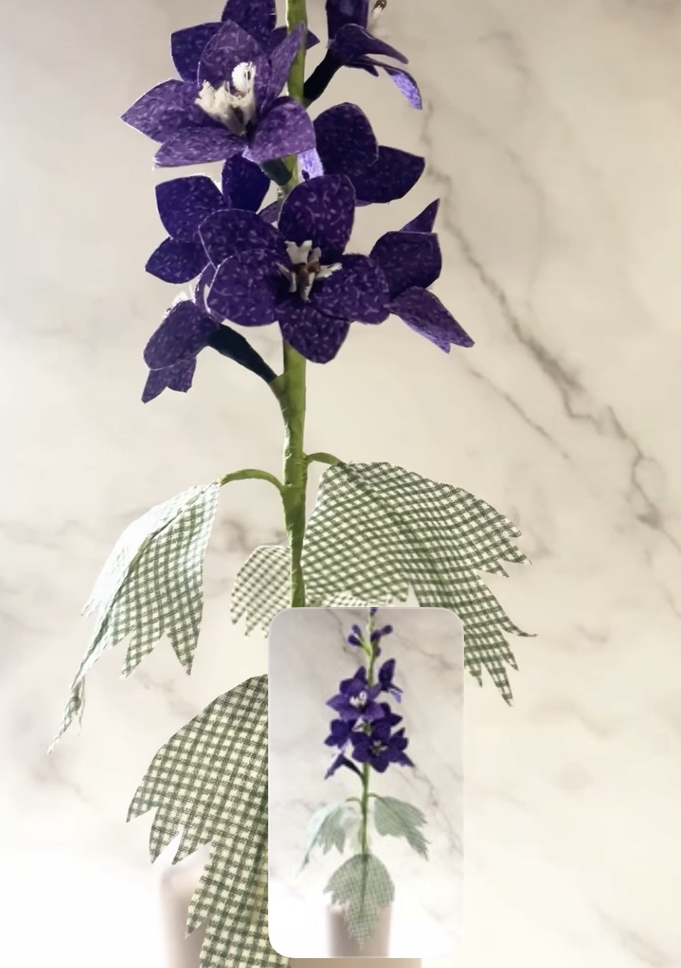 Purple Fabric Larkspur/Delphinium Stem Flower - Image 3